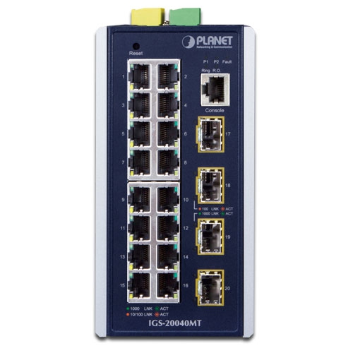 IGS-20040MT - Industrial L2+ 16-Port 10/100/1000T + 4-Port 100/1000X SFP